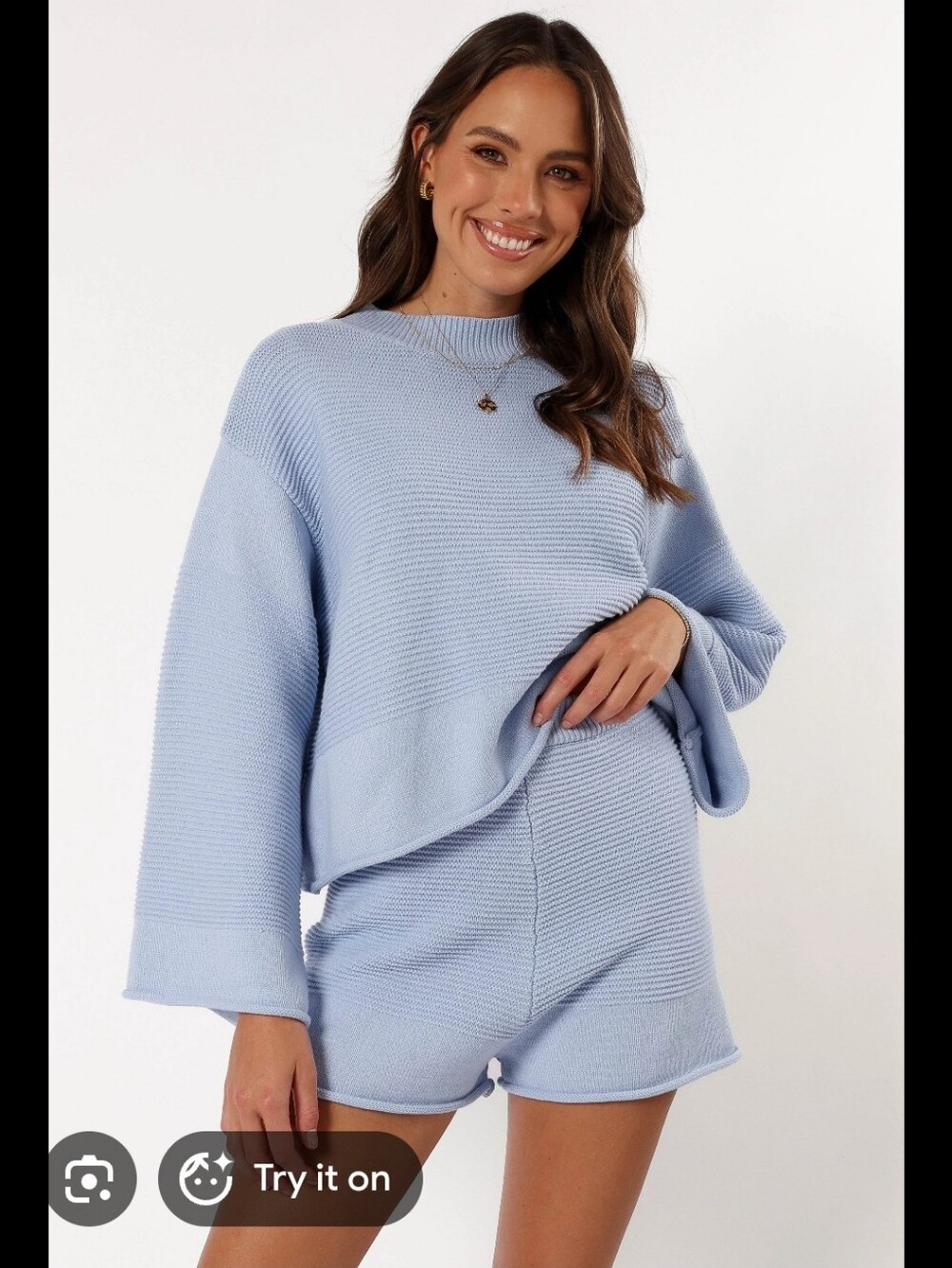 moon & madison Light Blue Knit Pullover And Shorts Set